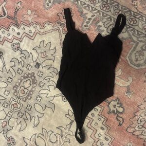 Intimately by Free People Black Bodysuit, size S, built in shelf bra, V notch